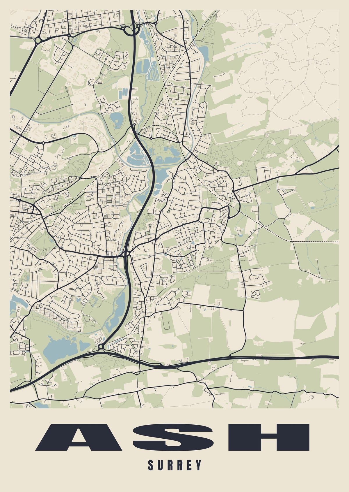 Street map poster of Ash, Surrey