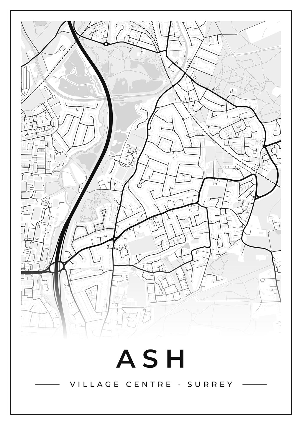 Street map poster of Ash village centre, Surrey