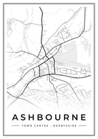 Street map poster of Ashbourne town centre, Derbyshire