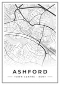 Street map poster of Ashford town centre, Kent