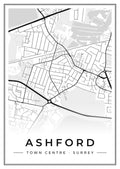 Street map poster of Ashford town centre, Surrey