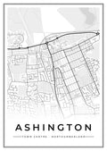 Street map poster of Ashington town centre, Northumberland