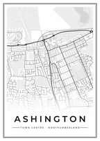 Street map poster of Ashington town centre, Northumberland