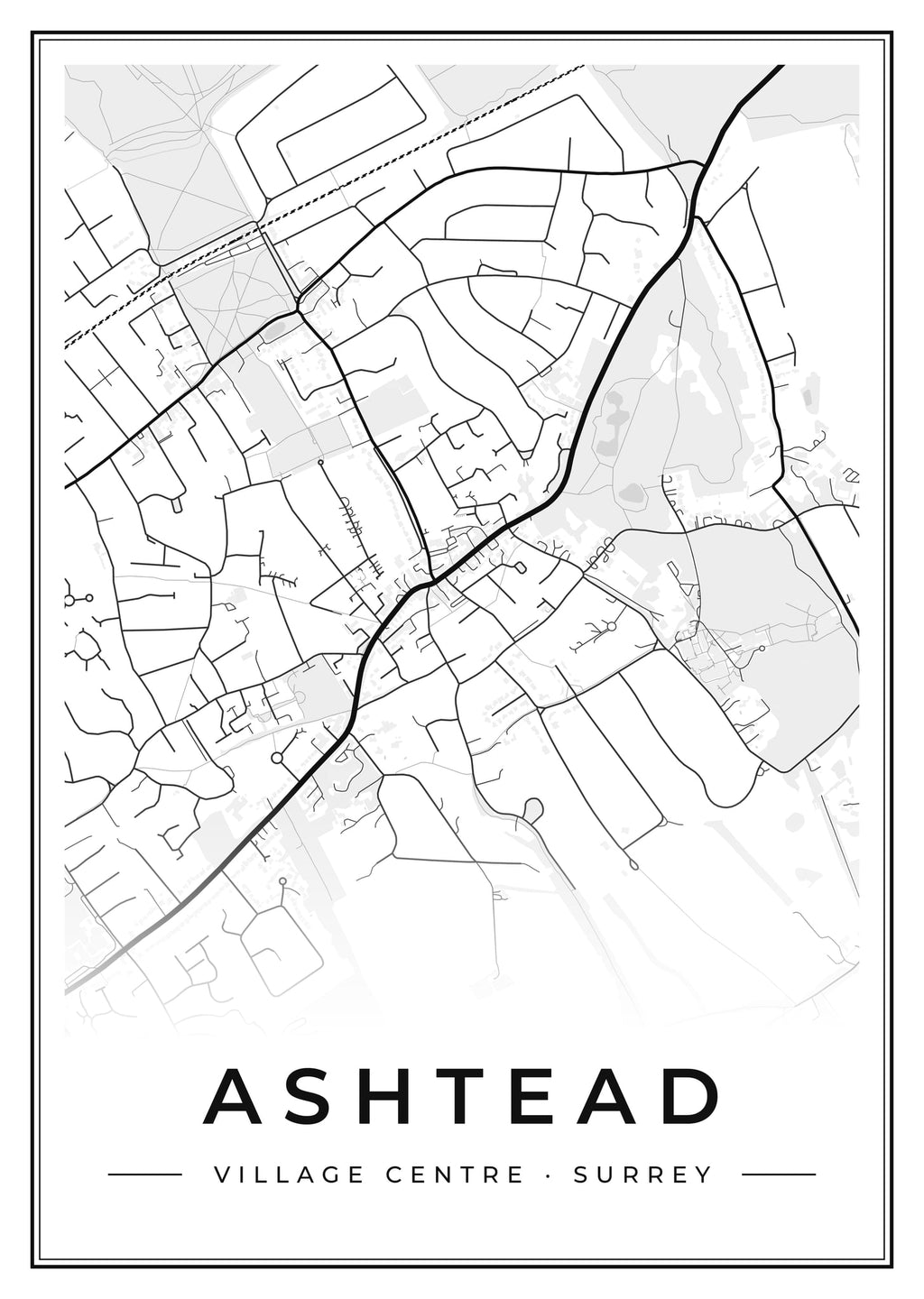 Street map poster of Ashtead village centre, Surrey