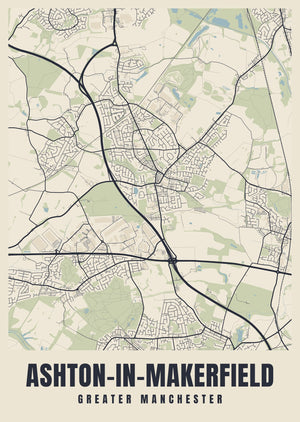 Ashton-in-Makerfield Street Map Poster
