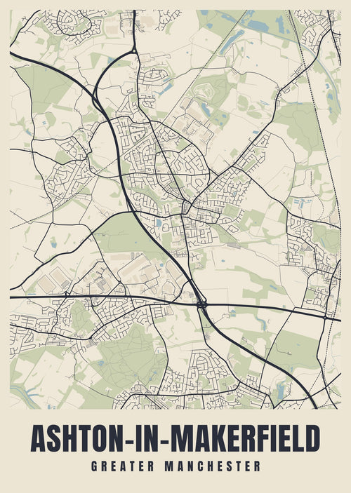 Street map poster of Ashton-in-Makerfield, Greater Manchester