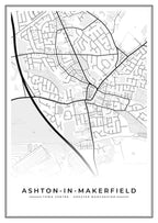 Street map poster of Ashton-in-Makerfield town centre, Greater Manchester