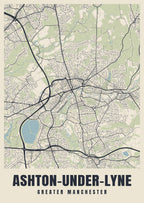 Street map poster of Ashton-under-Lyne, Greater Manchester
