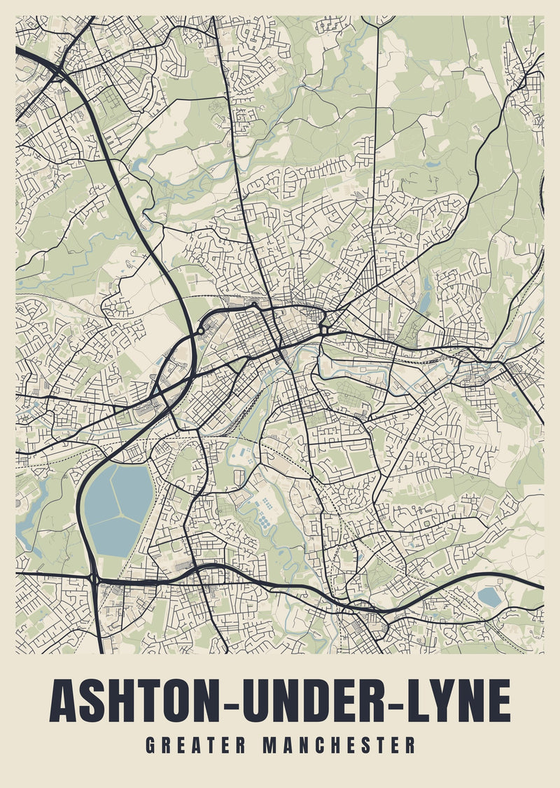 Ashton-under-Lyne Street Map Poster