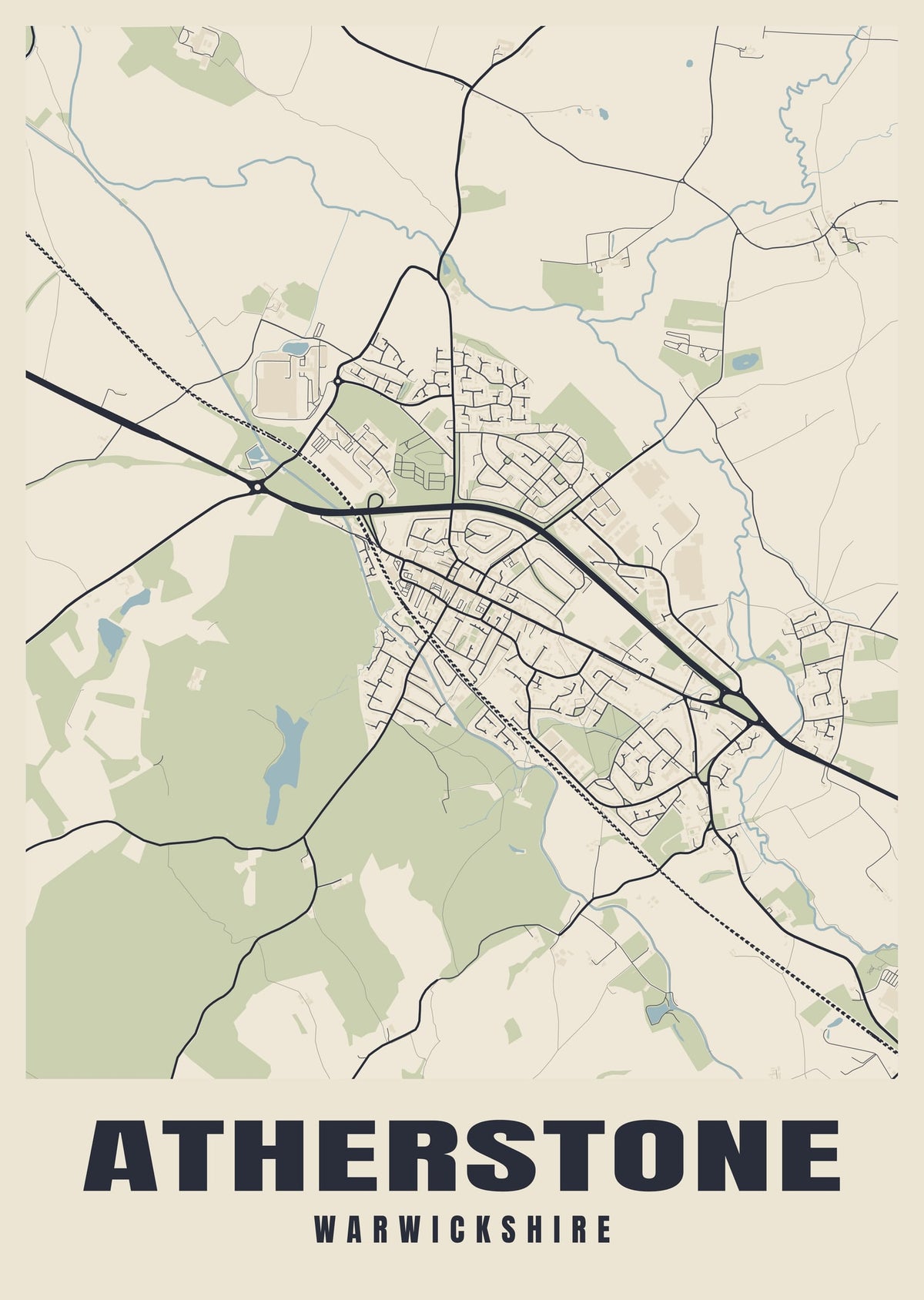 Street map poster of Atherstone, Warwickshire