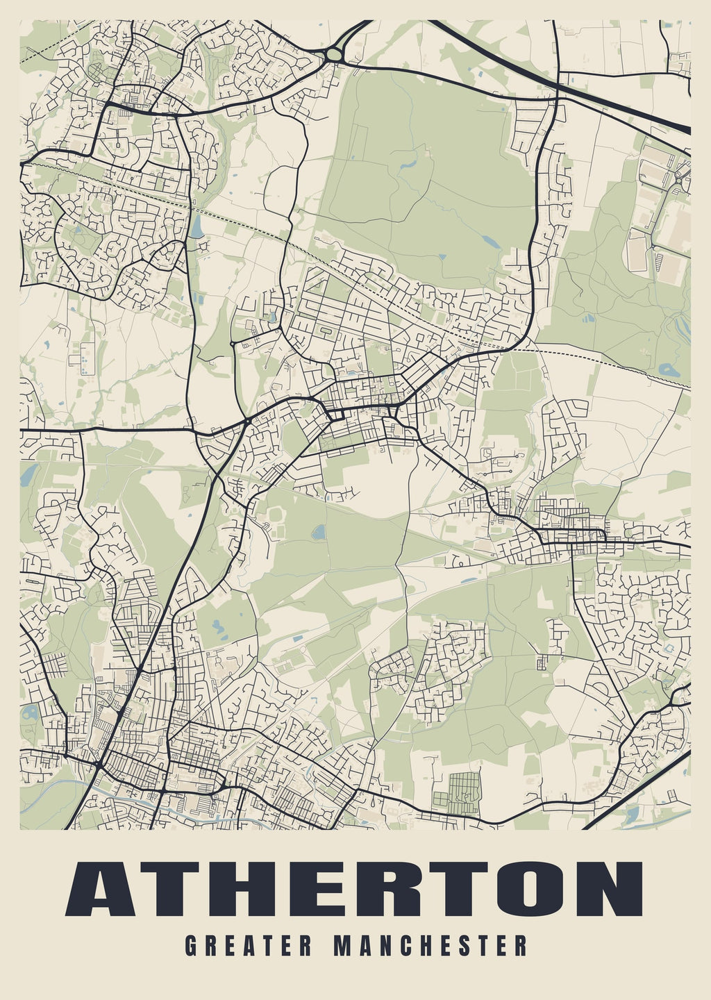 Street map poster of Atherton, Greater Manchester