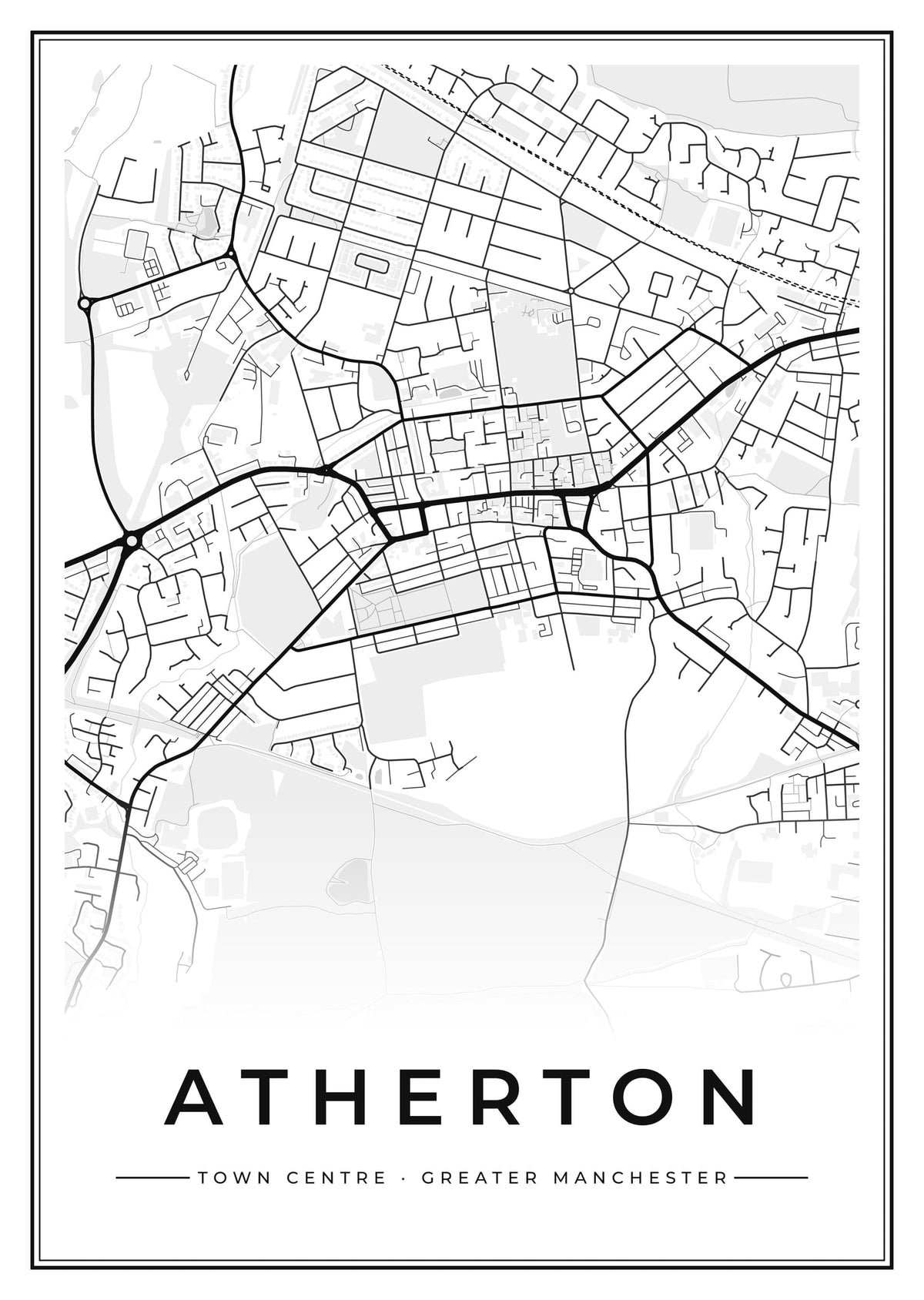 Street map poster of Atherton town centre, Greater Manchester