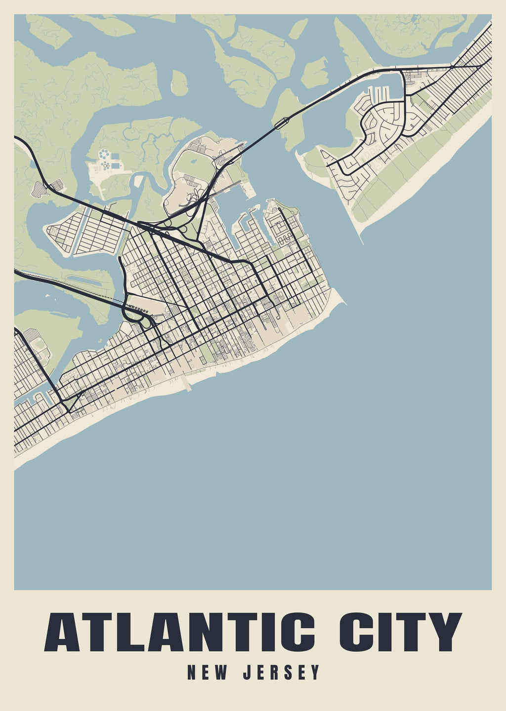 Street map poster of Atlantic City, New Jersey