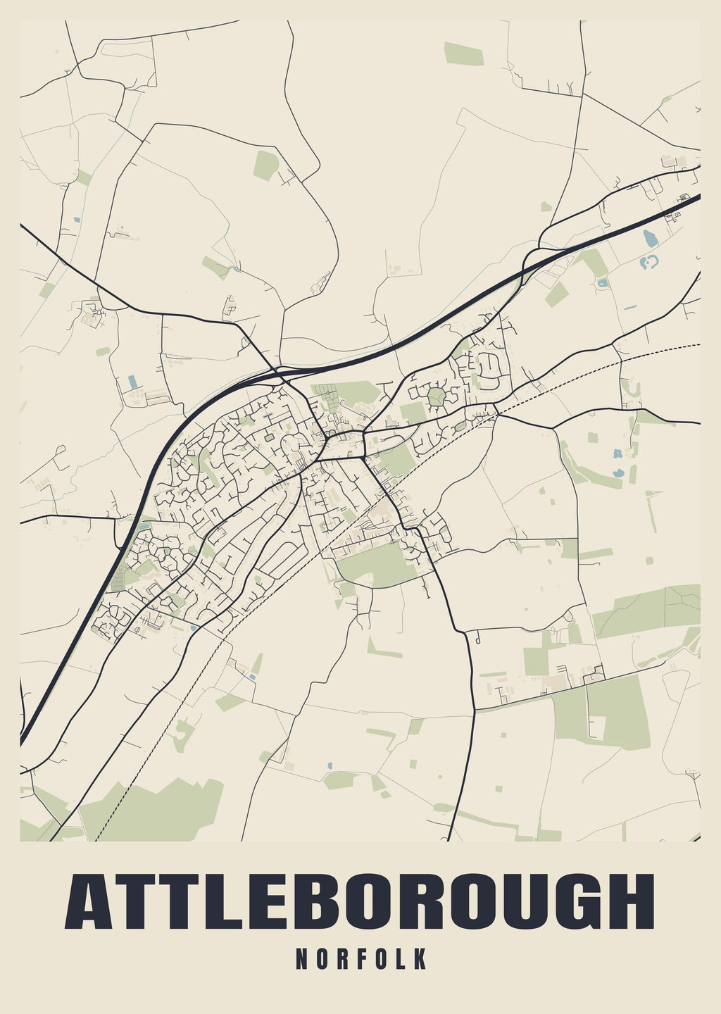 Street map poster of Attleborough, Norfolk