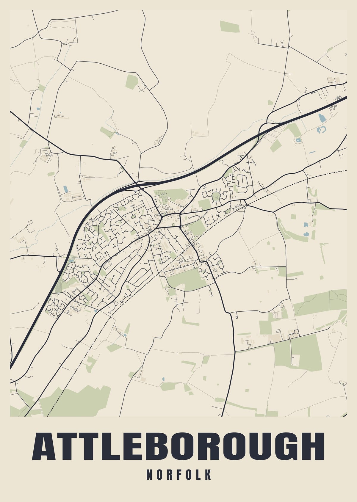 Street map poster of Attleborough, Norfolk