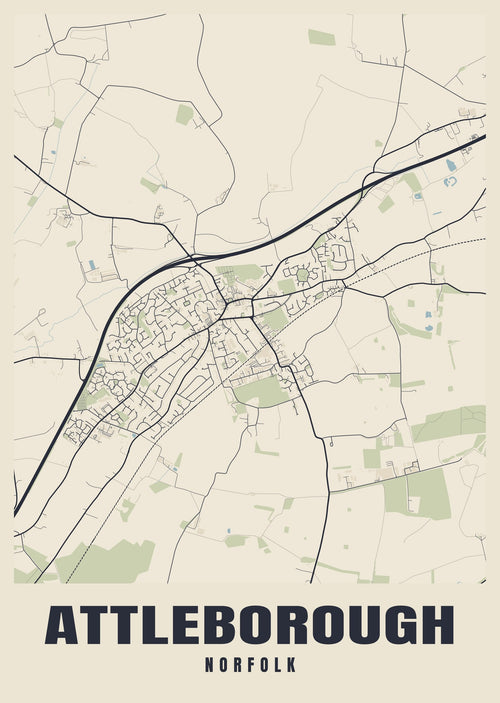 Street map poster of Attleborough, Norfolk