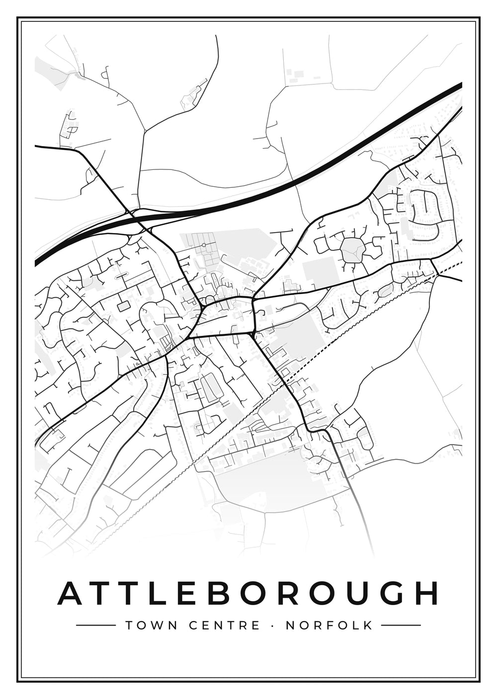 Attleborough Town Centre Street Map Poster