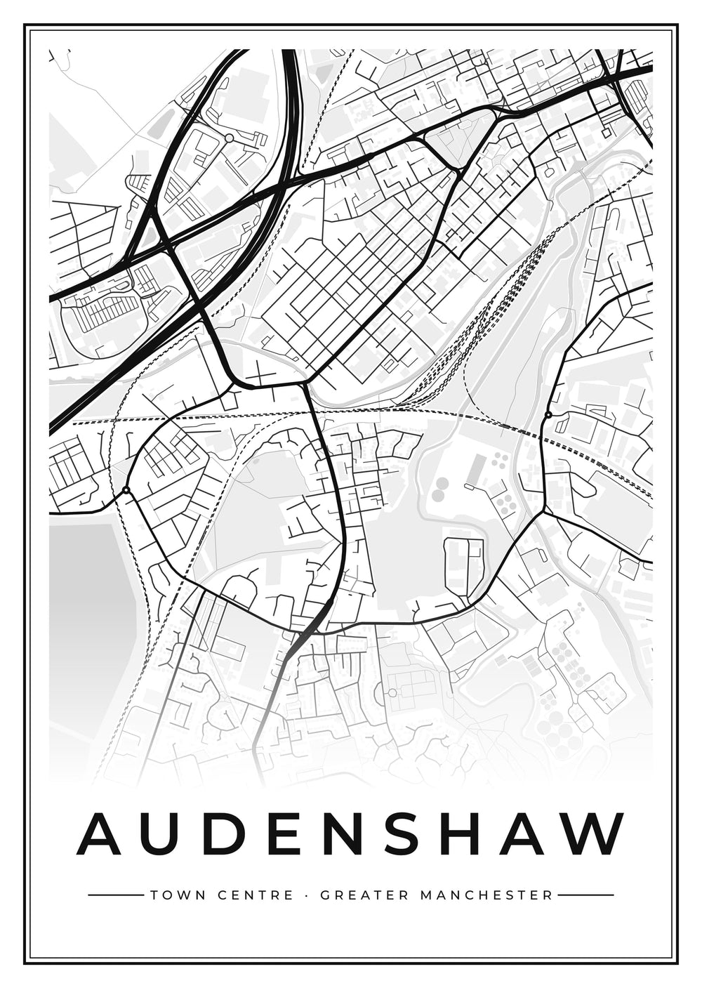 Audenshaw Town Centre Street Map Poster