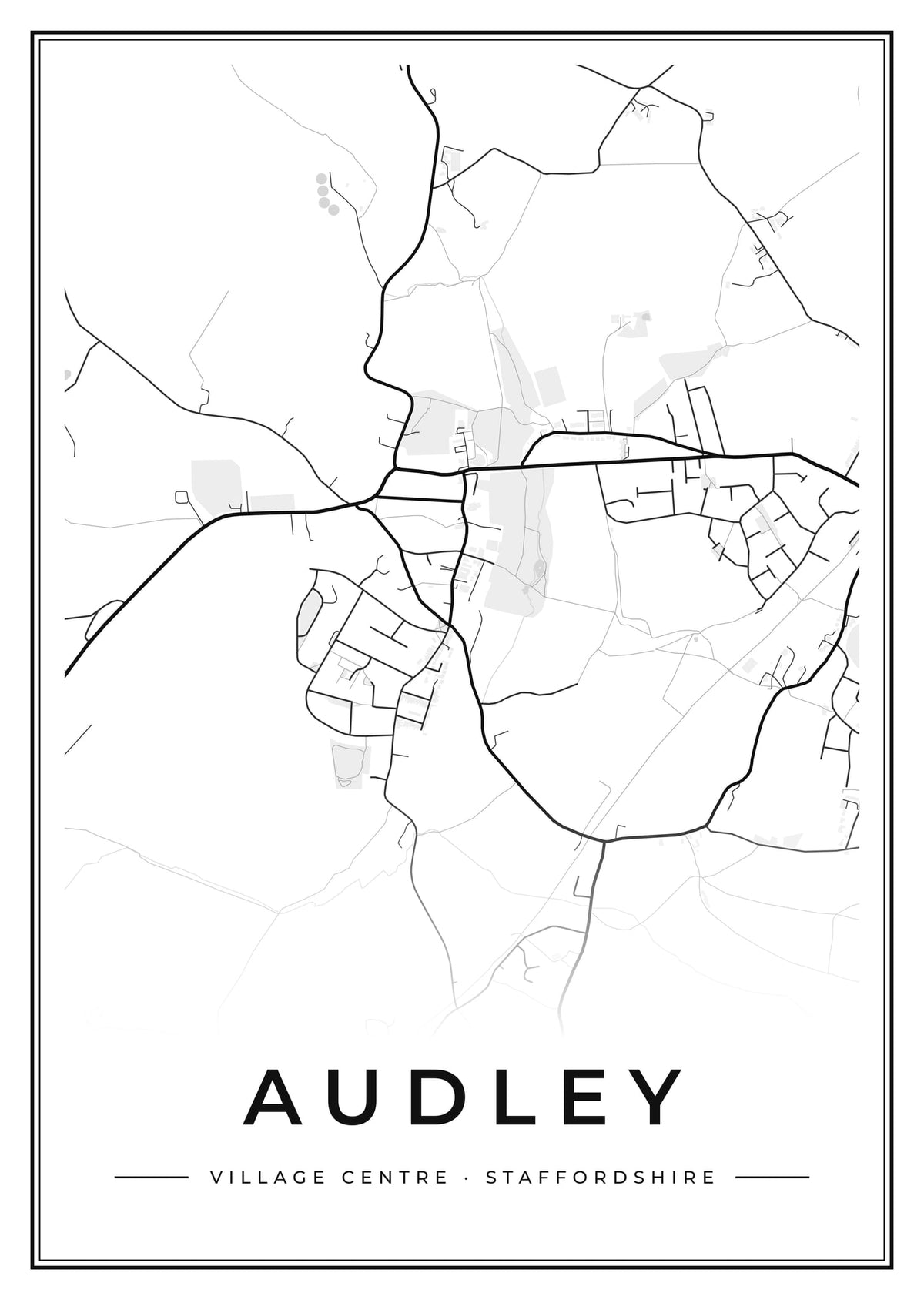 Street map poster of Audley village centre, Staffordshire