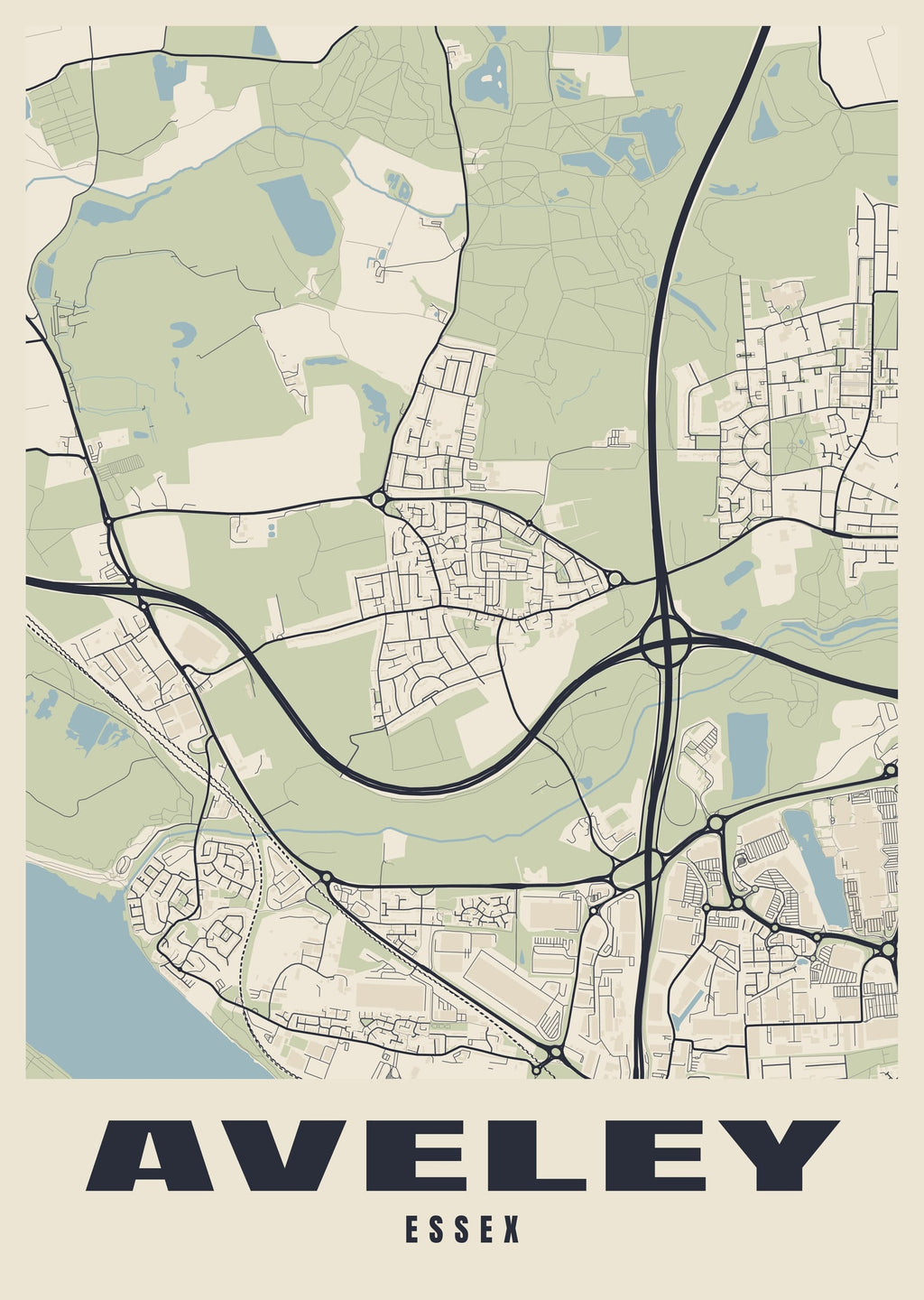 Street map poster of Aveley, Essex