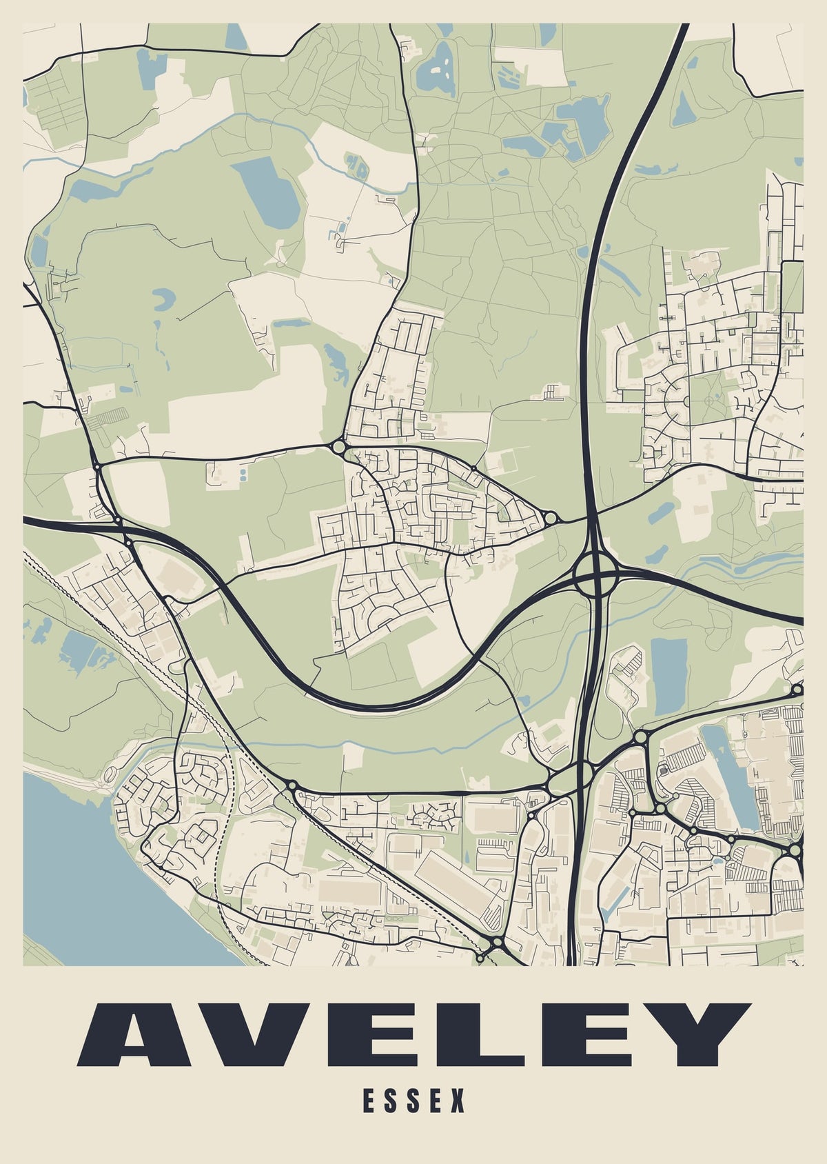 Street map poster of Aveley, Essex