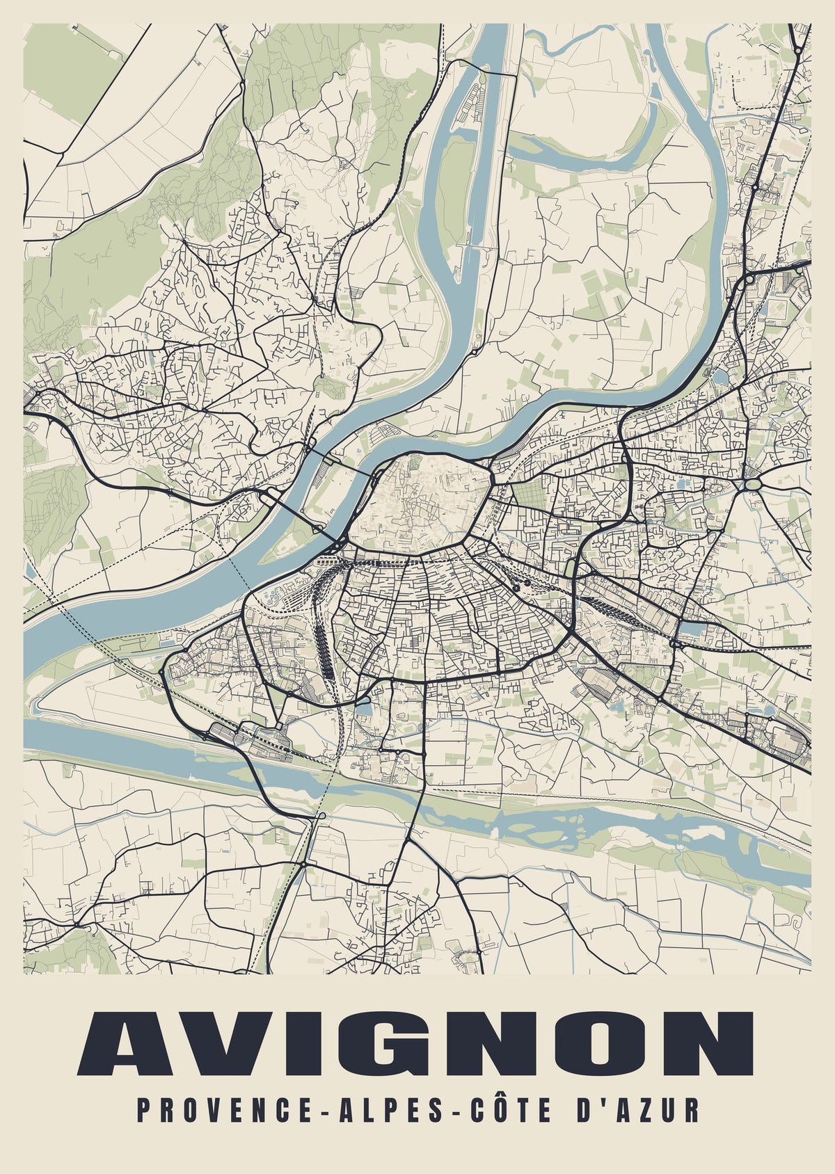Street map poster of Avignon, Provence-Alpes-Côte d'Azur