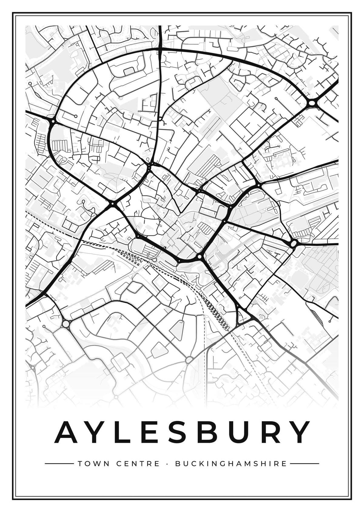 Street map poster of Aylesbury town centre, Buckinghamshire