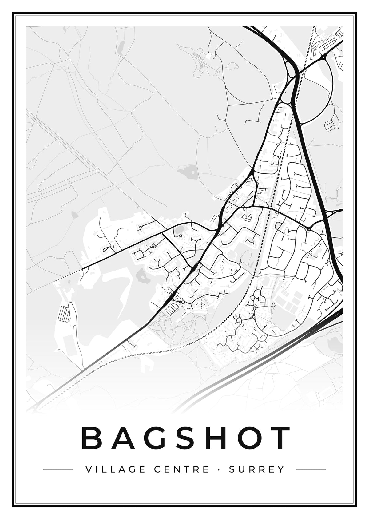 Street map poster of Bagshot village centre, Surrey