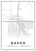 Street map poster of downtown Baker, Montana