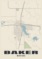 Street map poster of Baker, Montana