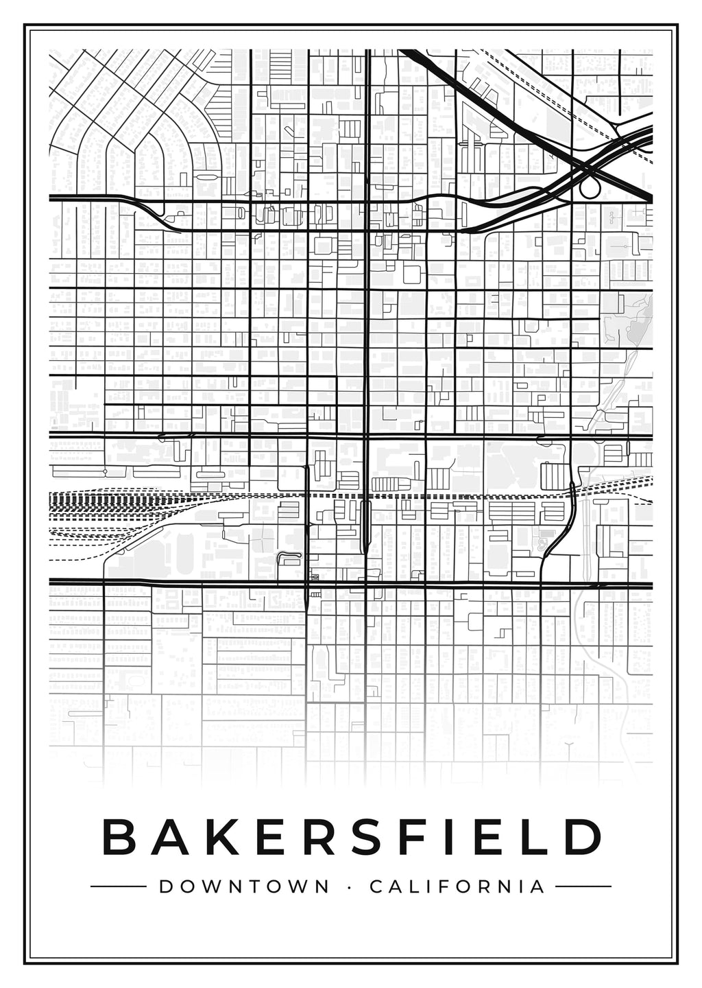 Street map poster of downtown Bakersfield, California
