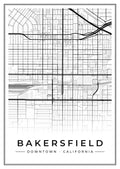 Street map poster of downtown Bakersfield, California