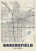 Street map poster of Bakersfield, California