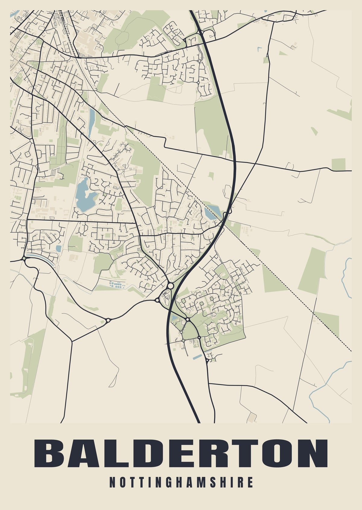 Street map poster of Balderton, Nottinghamshire