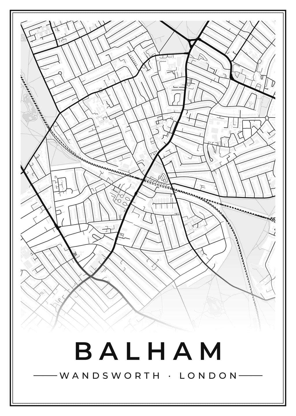 Street map poster of Balham, Wandsworth, London