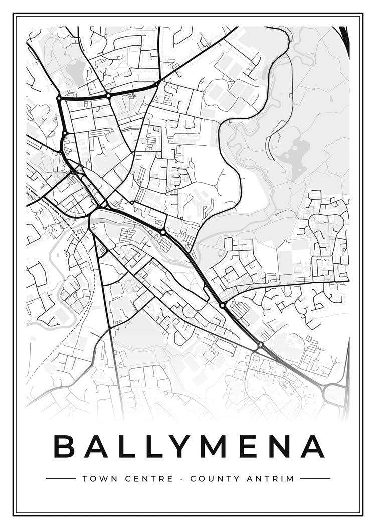 Ballymena Town Centre Street Map Poster