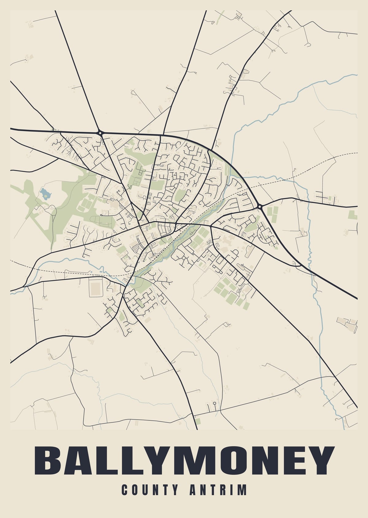 Street map poster of Ballymoney, County Antrim