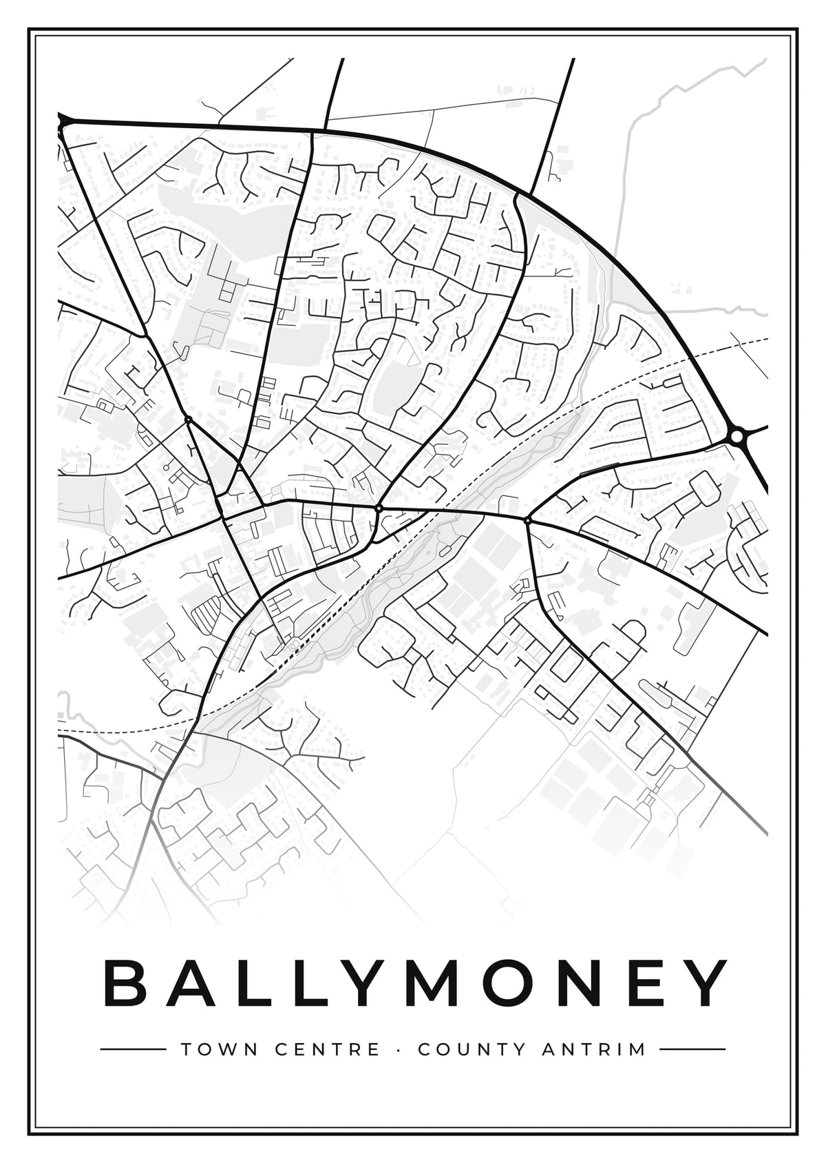 Street map poster of Ballymoney town centre, County Antrim