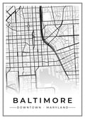 Street map poster of downtown Baltimore, Maryland