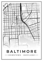 Street map poster of downtown Baltimore, Maryland
