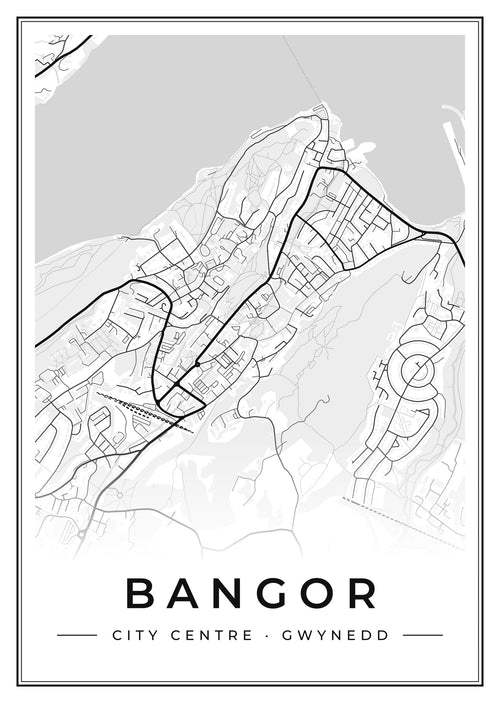 Street map poster of Bangor city centre, Gwynedd