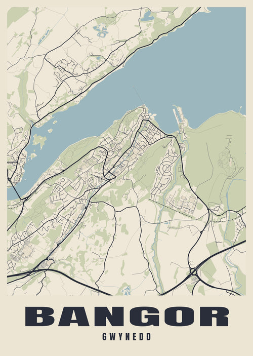 Street map poster of Bangor, Gwynedd