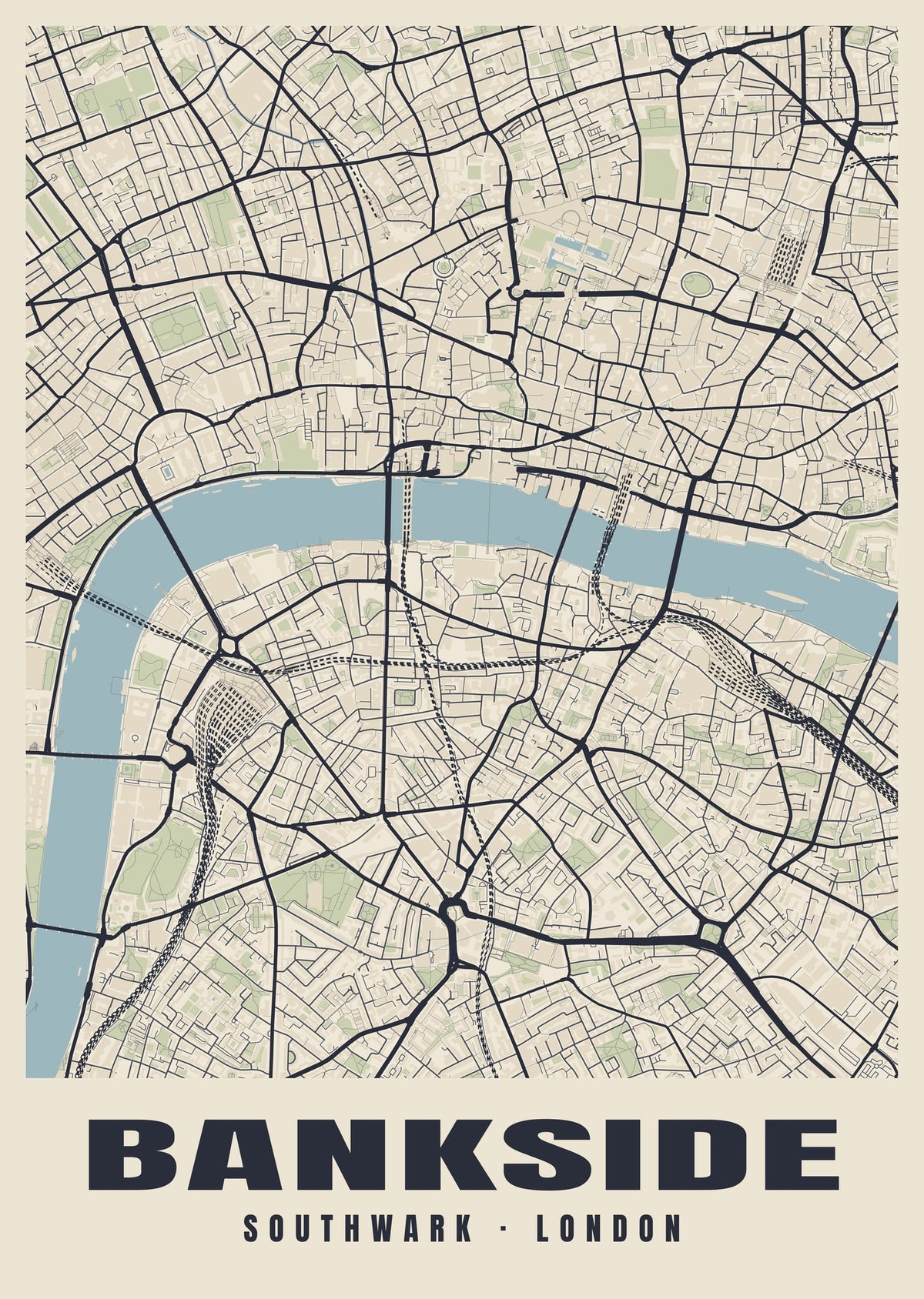 Heritage street map poster of Bankside, Southwark, London