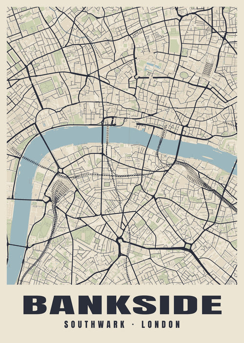 Heritage street map poster of Bankside, Southwark, London