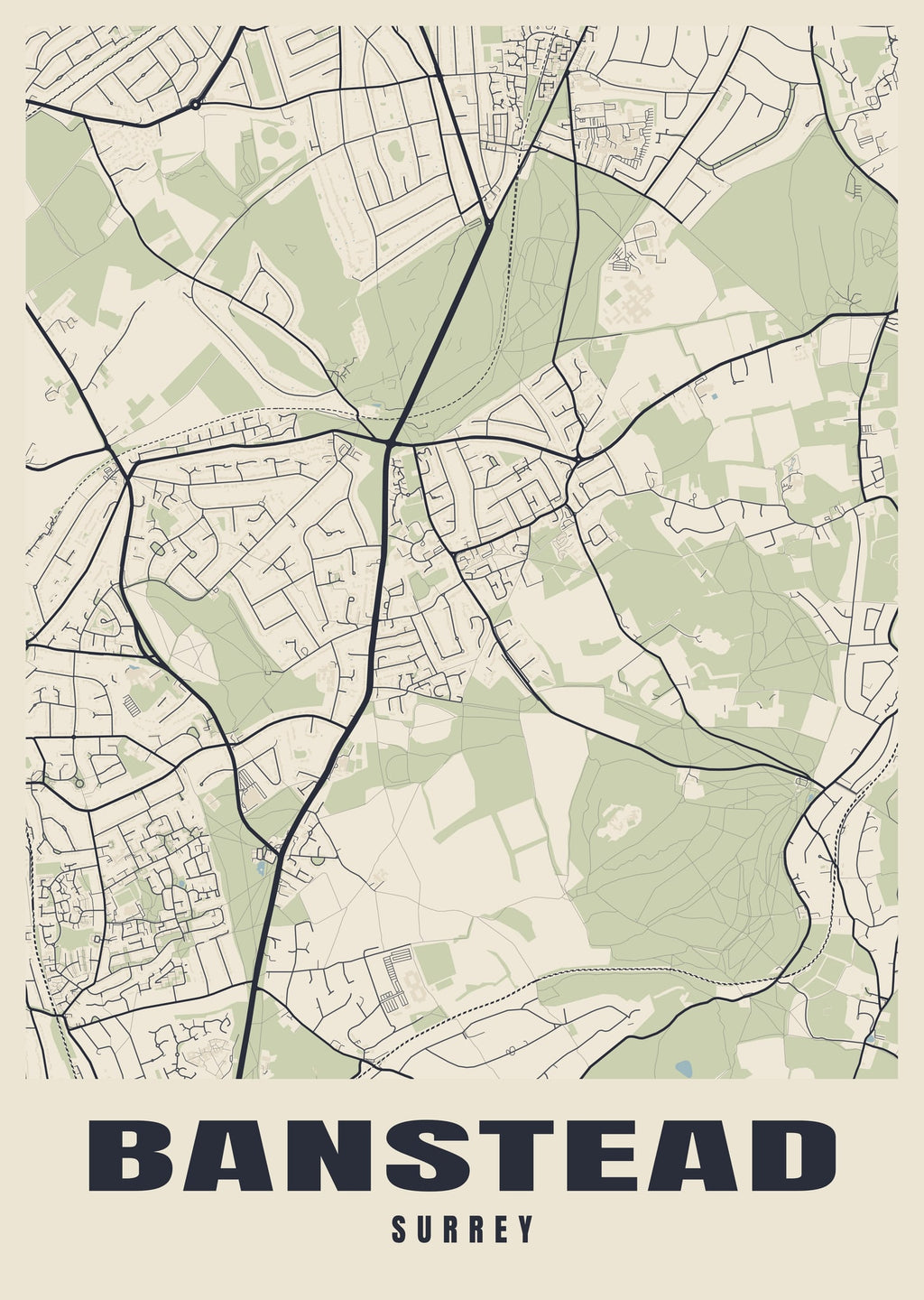 Street map poster of Banstead, Surrey