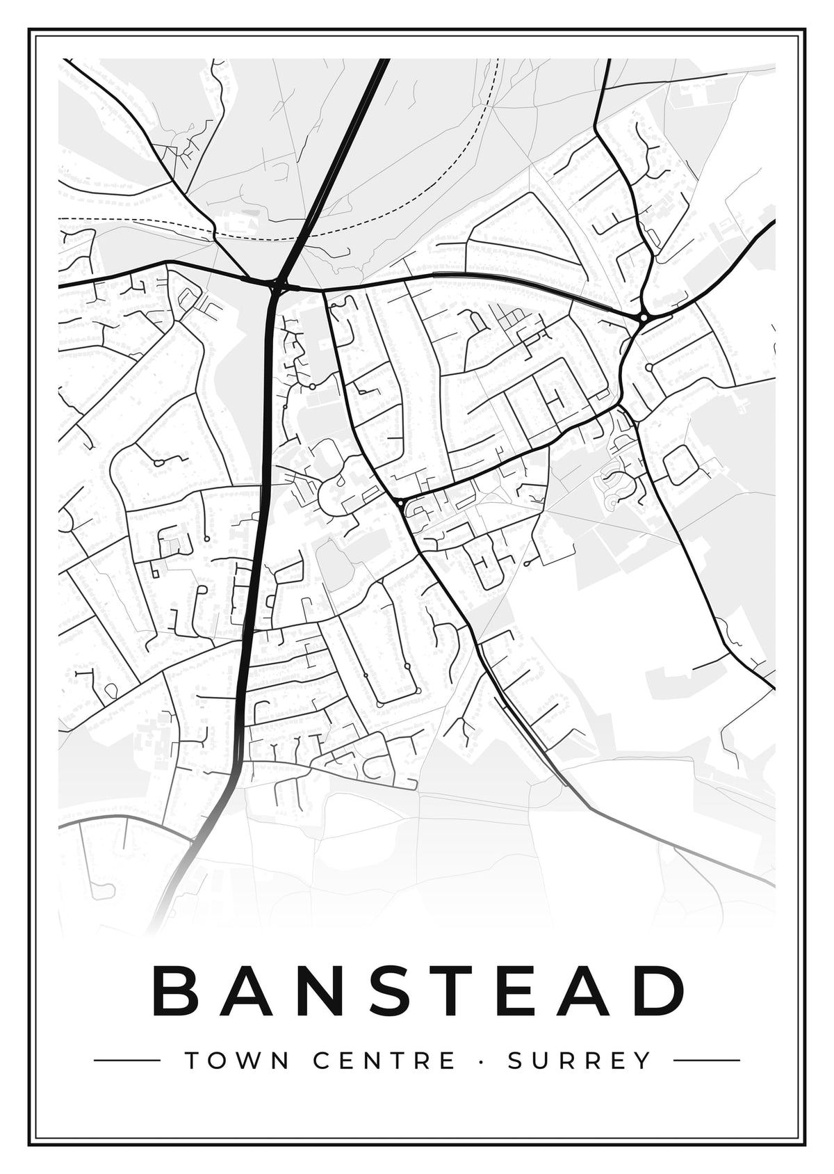 Street map poster of Banstead town centre, Surrey