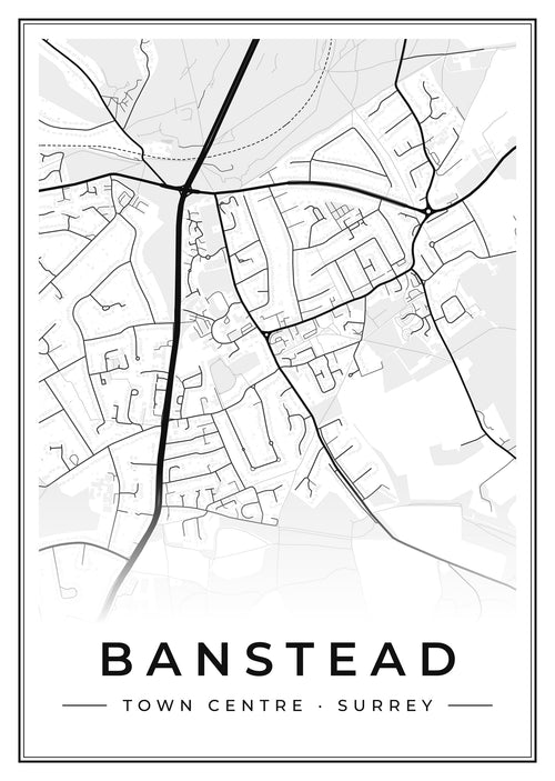 Street map poster of Banstead town centre, Surrey