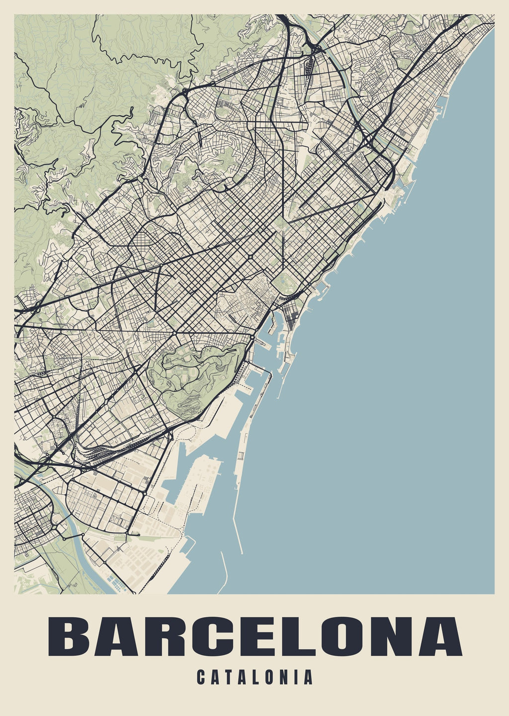 Street map poster of Barcelona, Catalonia