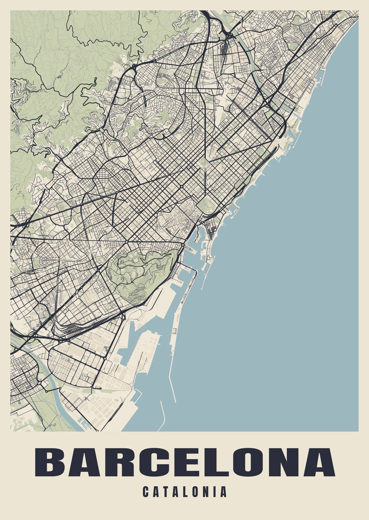 Street map poster of Barcelona, Catalonia