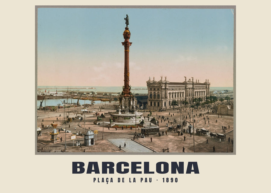 Plaça de la Pau, Barcelona — 1890 · Vintage photochrom print